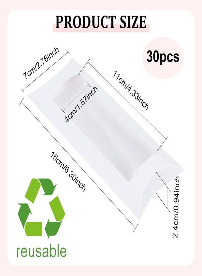 BENECREAT 30pcs 6.3x2.8x1inch White Paper Pillow Candy Boxes, Gift Boexes with PVC Visible Window for Birthday Wedding Party Favors Supplies - Image 2